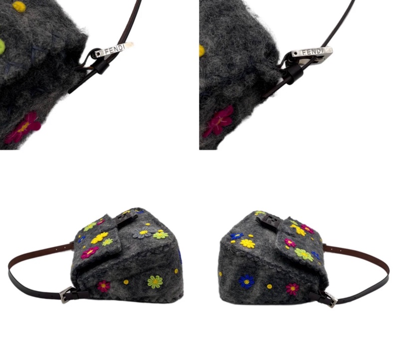 「JL精品代購」97新 Fendi超稀有灰色毛呢花花款大法棍-7