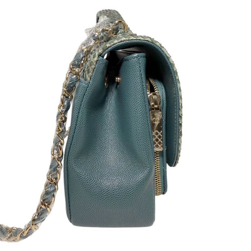【2732】Chanel 手提/斜挎郵差包 蛇皮綠 小號-4