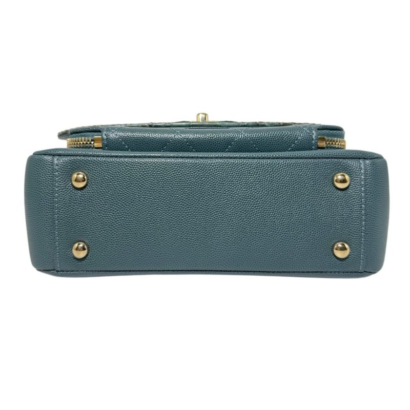 【2732】Chanel 手提/斜挎郵差包 蛇皮綠 小號-5