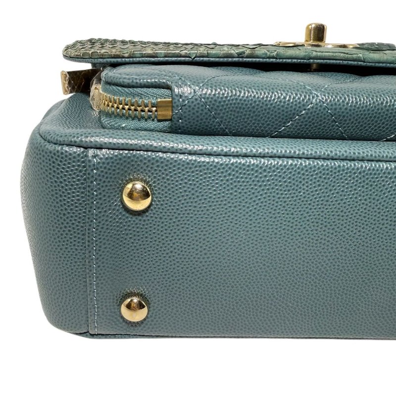 【2732】Chanel 手提/斜挎郵差包 蛇皮綠 小號-8