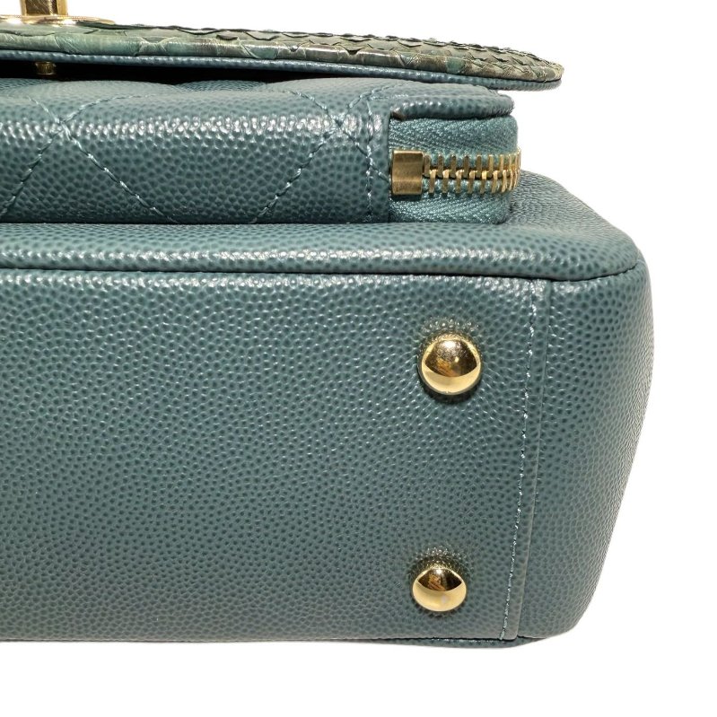 【2732】Chanel 手提/斜挎郵差包 蛇皮綠 小號-9