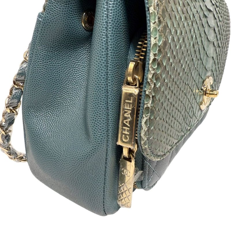 【2732】Chanel 手提/斜挎郵差包 蛇皮綠 小號-14