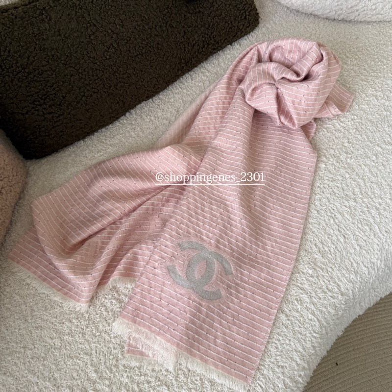 香奈兒 Chanel 粉色亮片圍巾 l love Chanel-4