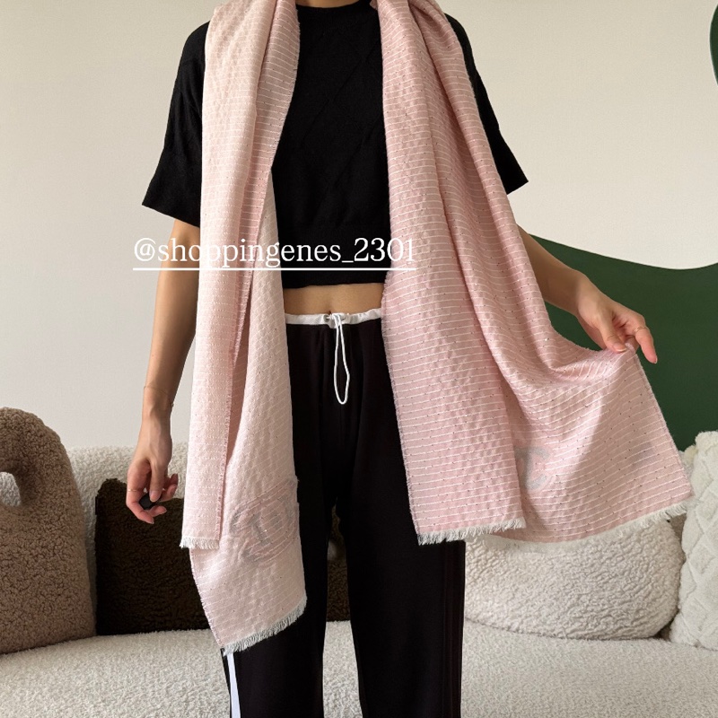 香奈兒 Chanel 粉色亮片圍巾 l love Chanel-5