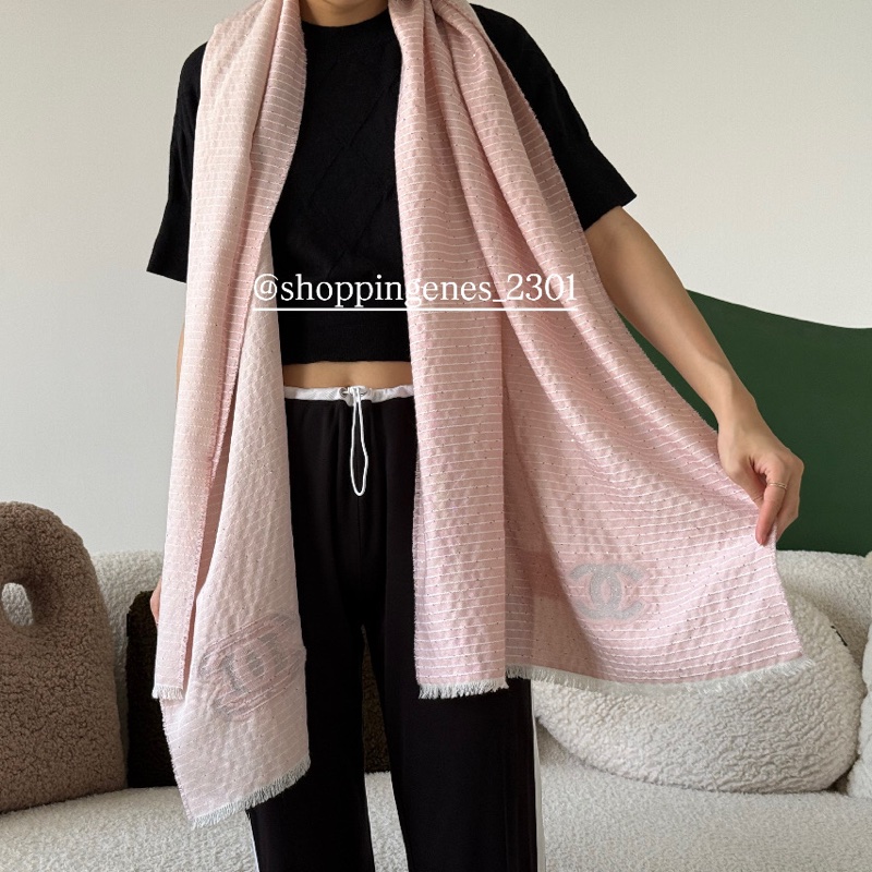 香奈兒 Chanel 粉色亮片圍巾 l love Chanel-6