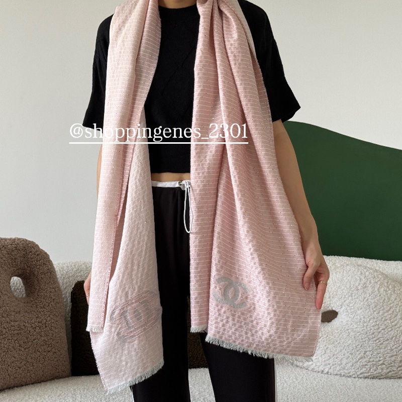 香奈兒 Chanel 粉色亮片圍巾 l love Chanel-7