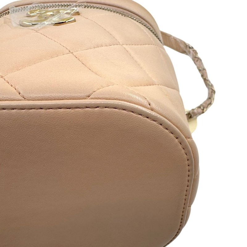 【2297】CHANEL香奈兒 稜格紋皮穿鏈翻蓋 羊皮 化妝盒斜挎包手提包 小號 淺米色-6