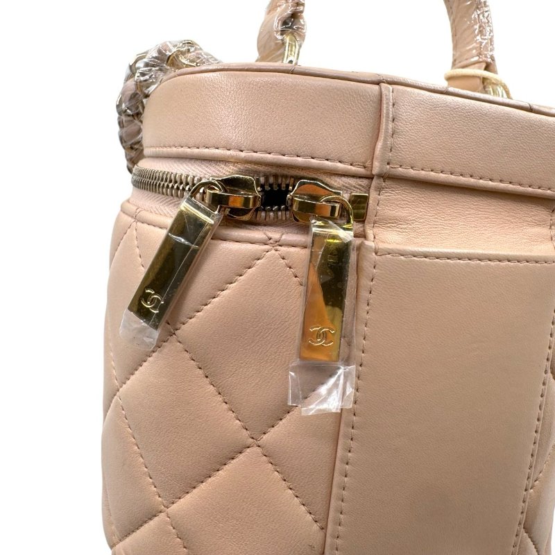 【2297】CHANEL香奈兒 稜格紋皮穿鏈翻蓋 羊皮 化妝盒斜挎包手提包 小號 淺米色-14