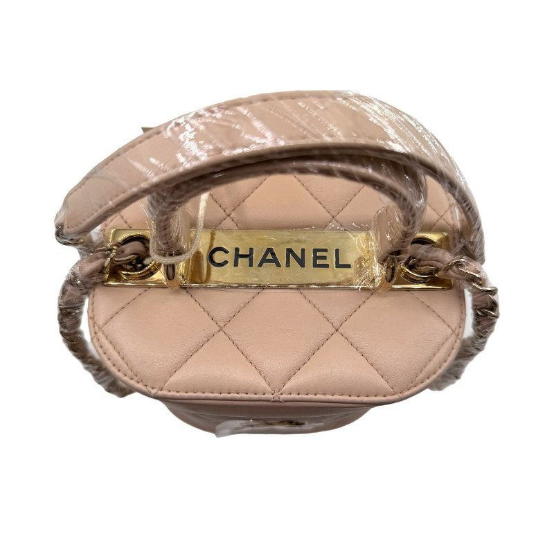 【2297】CHANEL香奈兒 稜格紋皮穿鏈翻蓋 羊皮 化妝盒斜挎包手提包 小號 淺米色-15