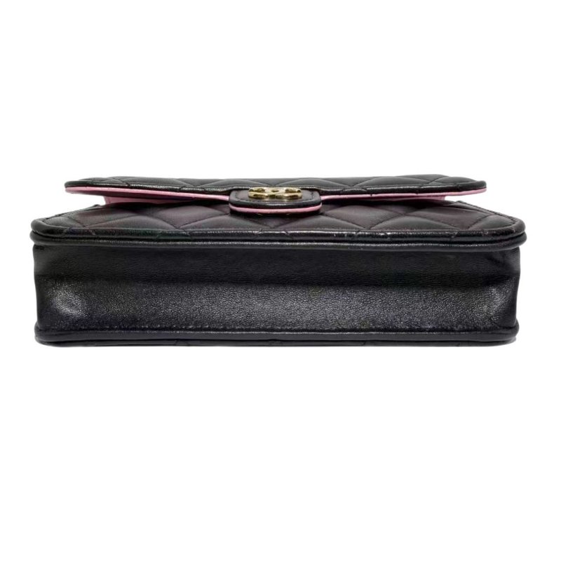 【2519】香奈兒 Chanel 23P春夏WOC 黑粉配色手柄鏈條翻蓋皮穿鏈 羊皮 芯片款-2