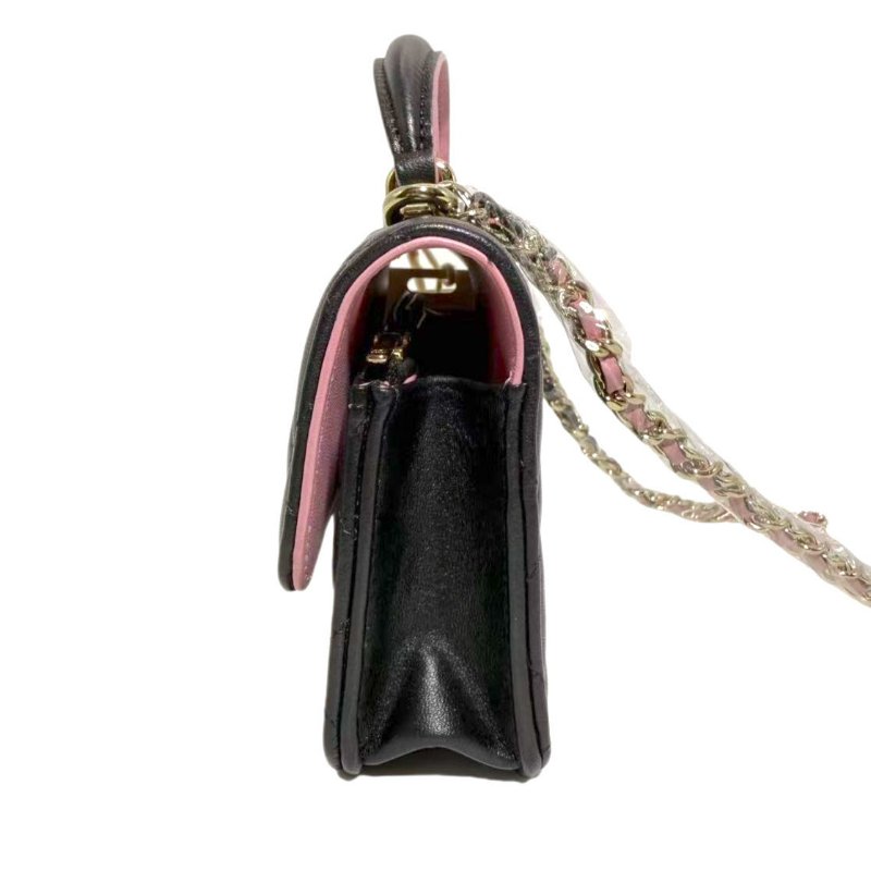 【2519】香奈兒 Chanel 23P春夏WOC 黑粉配色手柄鏈條翻蓋皮穿鏈 羊皮 芯片款-4