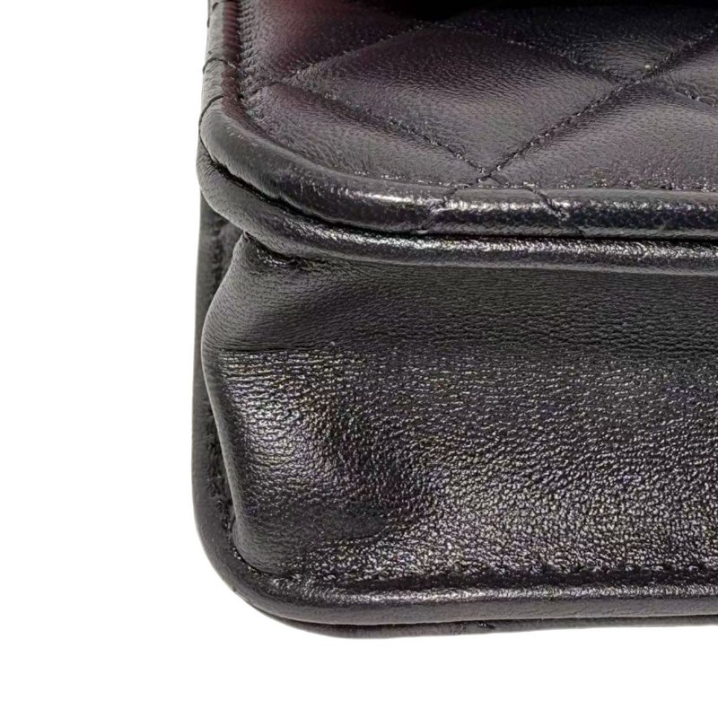 【2519】香奈兒 Chanel 23P春夏WOC 黑粉配色手柄鏈條翻蓋皮穿鏈 羊皮 芯片款-7