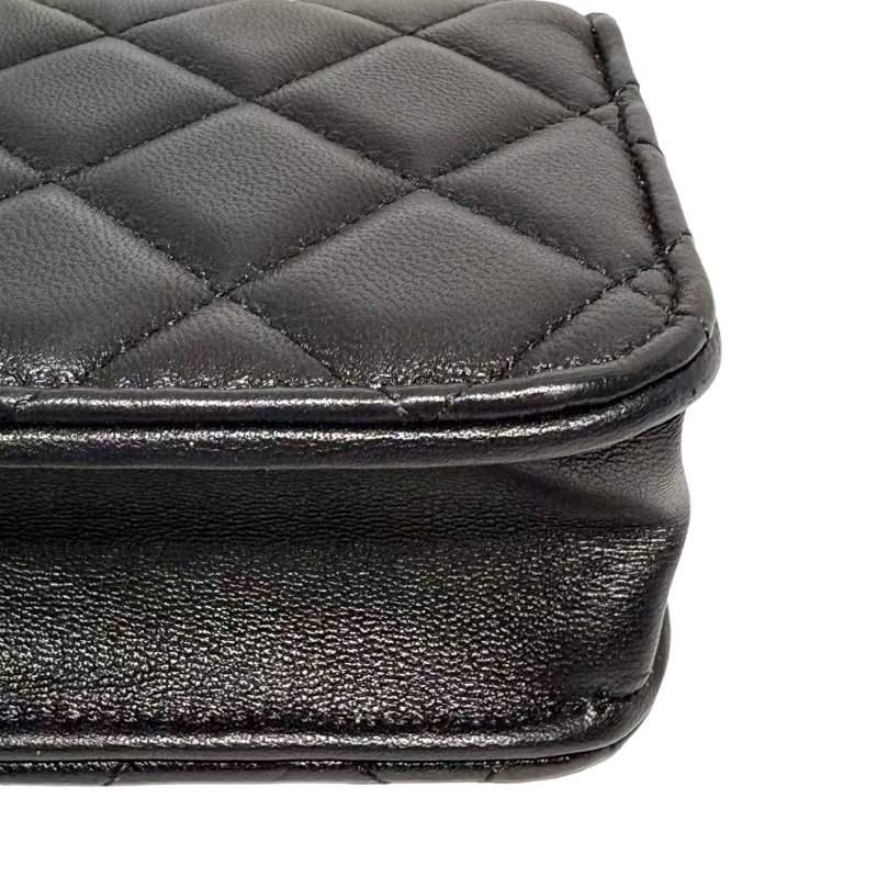 【2519】香奈兒 Chanel 23P春夏WOC 黑粉配色手柄鏈條翻蓋皮穿鏈 羊皮 芯片款-9