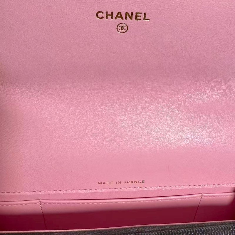 【2519】香奈兒 Chanel 23P春夏WOC 黑粉配色手柄鏈條翻蓋皮穿鏈 羊皮 芯片款-12