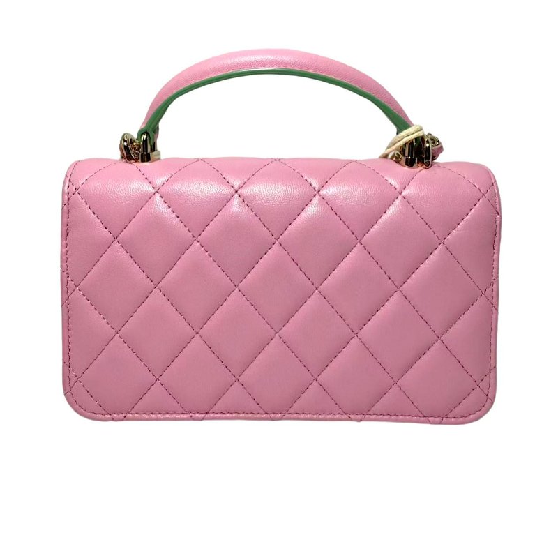 【2422】香奈兒 Chanel 23P春夏WOC 粉綠配色手柄鏈條翻蓋皮穿鏈 羊皮 芯片款-1