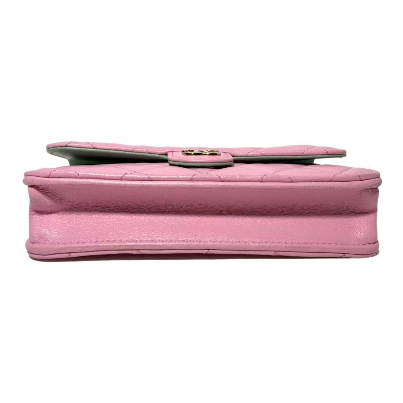 【2422】香奈兒 Chanel 23P春夏WOC 粉綠配色手柄鏈條翻蓋皮穿鏈 羊皮 芯片款-2