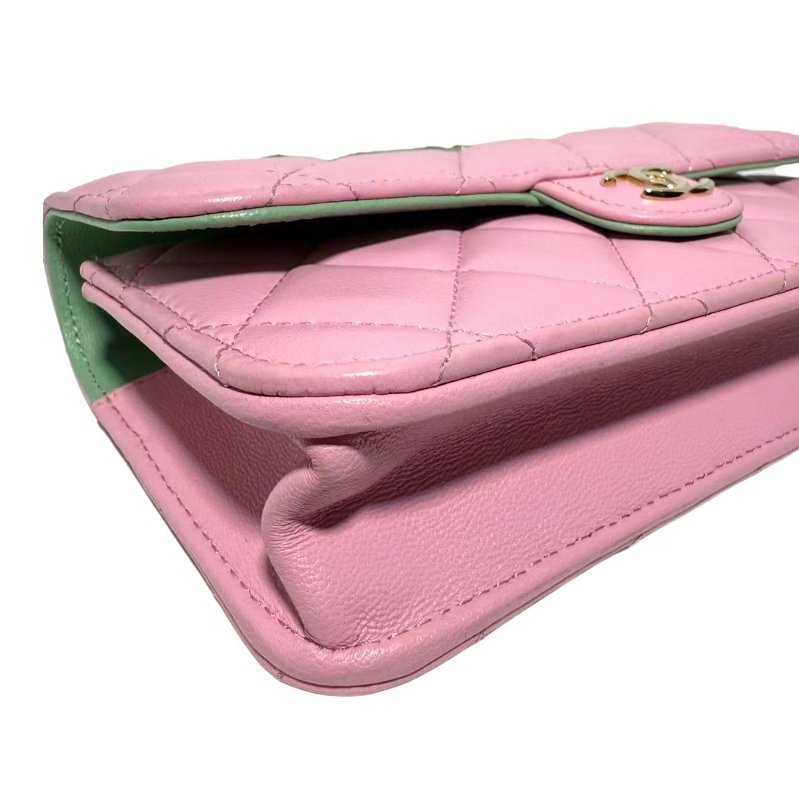 【2422】香奈兒 Chanel 23P春夏WOC 粉綠配色手柄鏈條翻蓋皮穿鏈 羊皮 芯片款-6