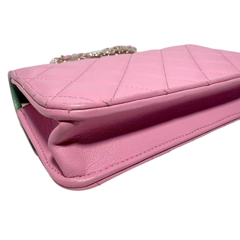 【2422】香奈兒 Chanel 23P春夏WOC 粉綠配色手柄鏈條翻蓋皮穿鏈 羊皮 芯片款-8