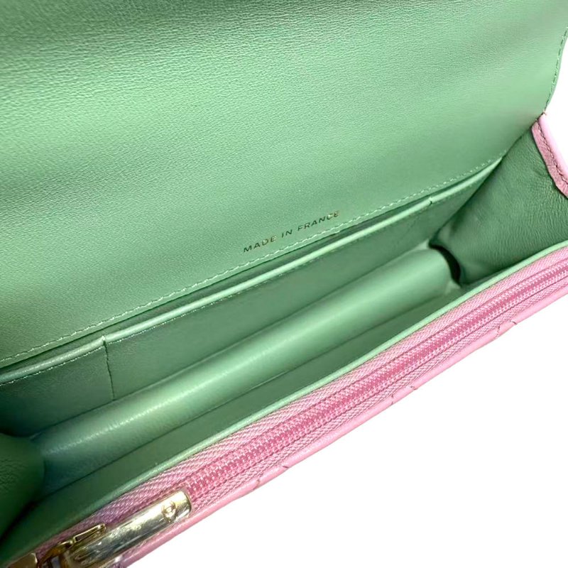 【2422】香奈兒 Chanel 23P春夏WOC 粉綠配色手柄鏈條翻蓋皮穿鏈 羊皮 芯片款-10