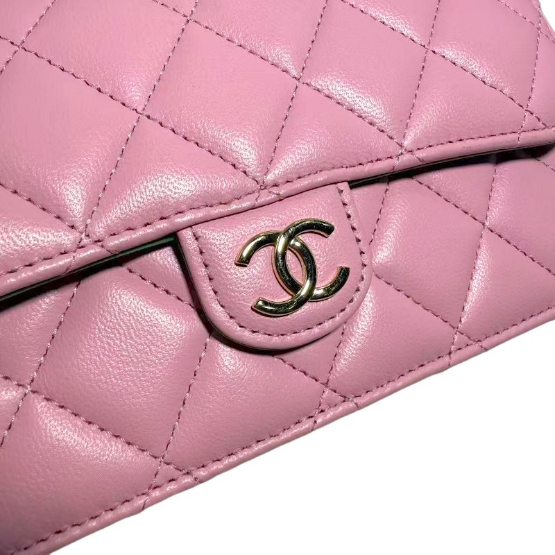 【2422】香奈兒 Chanel 23P春夏WOC 粉綠配色手柄鏈條翻蓋皮穿鏈 羊皮 芯片款-11