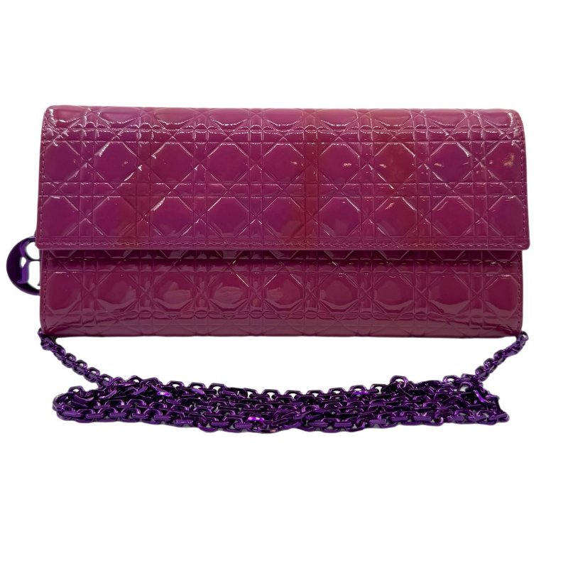 Dior長款鏈包錢包 桃粉色 漆皮 S碼-1