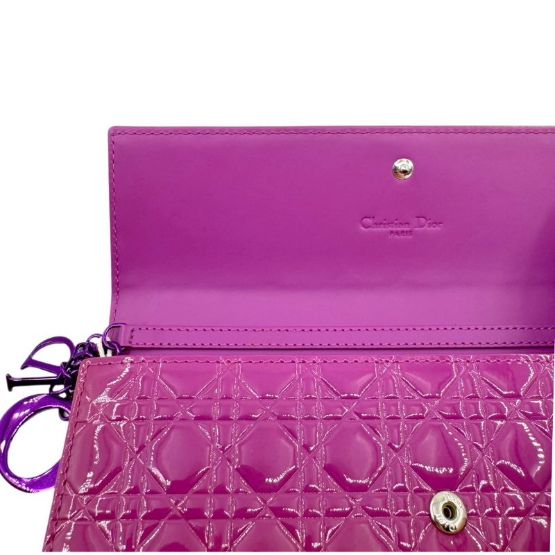 Dior長款鏈包錢包 桃粉色 漆皮 S碼-8