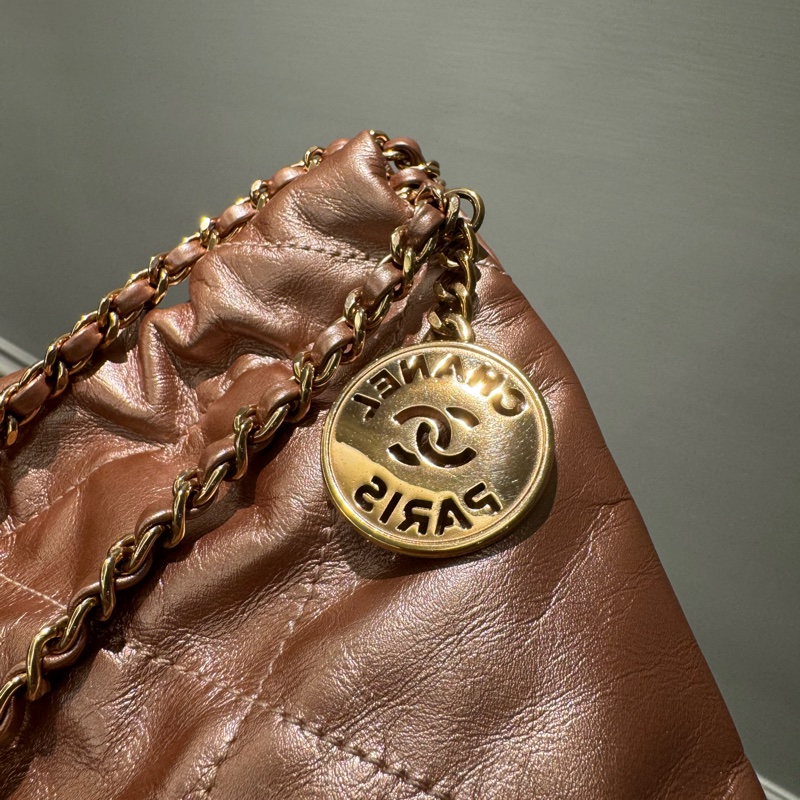 CHANEL 22BAG MINI 金屬香檳粉-3