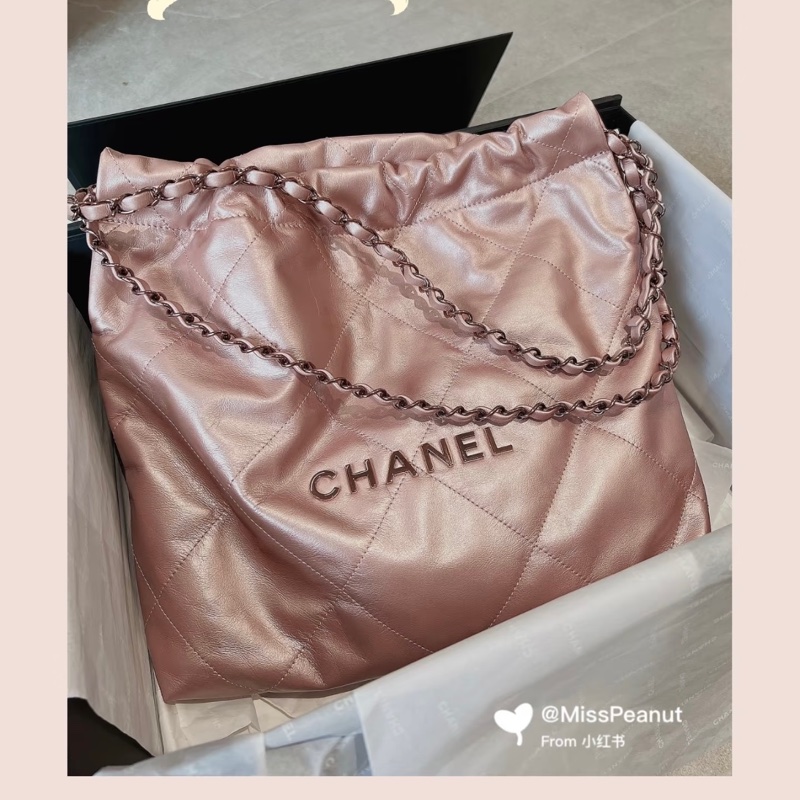 CHANEL 22BAG MINI 金屬香檳粉-7