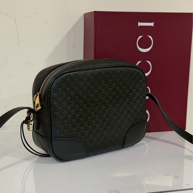 超低價出售😍Gucci古馳全皮黑色壓紋相機包單肩斜挎包-3