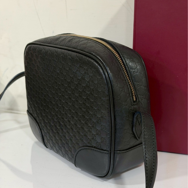 超低價出售😍Gucci古馳全皮黑色壓紋相機包單肩斜挎包-5