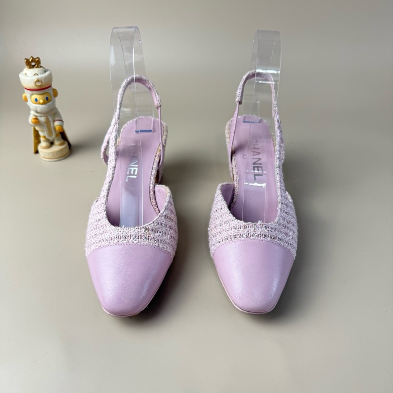 98新❤️香奈兒CHANEL 粉色粗呢銀雙C編織低跟鞋 36碼-1