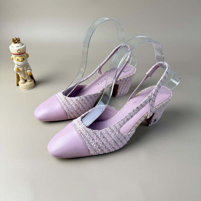 98新❤️香奈兒CHANEL 粉色粗呢銀雙C編織低跟鞋 36碼-6