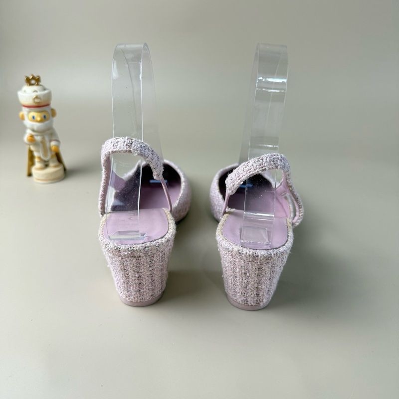 98新❤️香奈兒CHANEL 粉色粗呢銀雙C編織低跟鞋 36碼-7