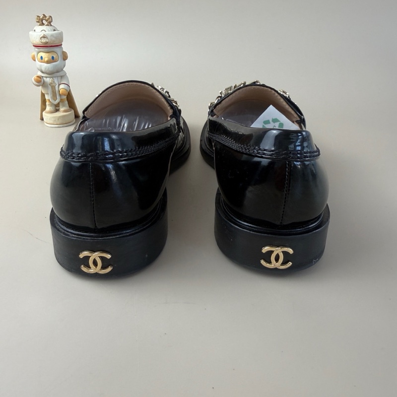 CHANEL香奈兒 樂福鞋字母logo黑金鎖鏈雙C 38碼-2