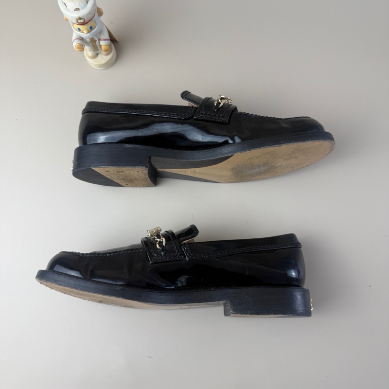 CHANEL香奈兒 樂福鞋字母logo黑金鎖鏈雙C 38碼-9