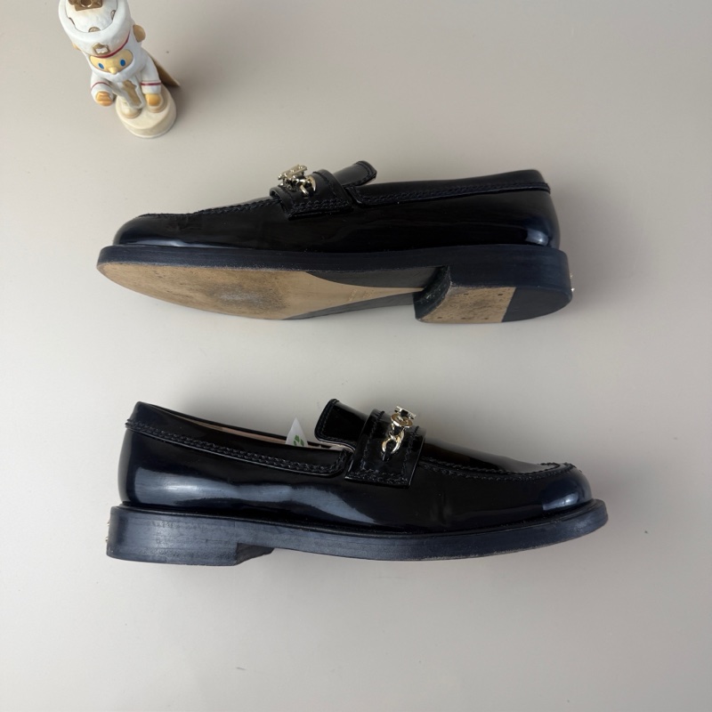 CHANEL香奈兒 樂福鞋字母logo黑金鎖鏈雙C 38碼-10