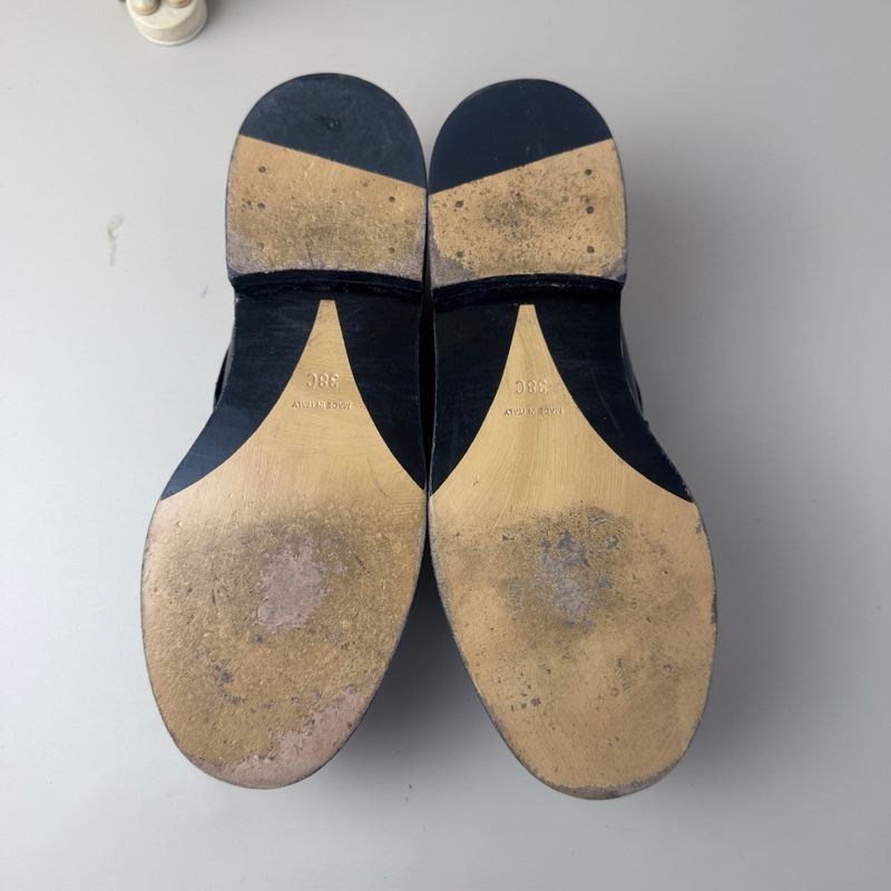 CHANEL香奈兒 樂福鞋字母logo黑金鎖鏈雙C 38碼-11