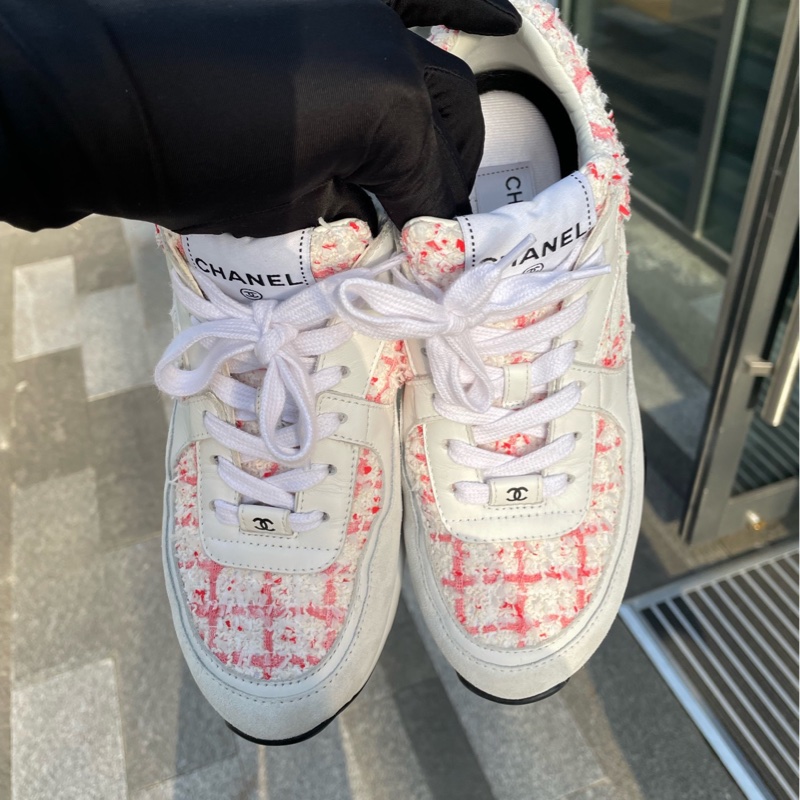 99新CHANEL香奈兒 皮革徽標 系帶低幫 生活體閒鞋 女款粉米色-0