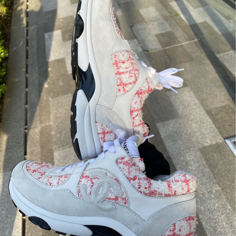 99新CHANEL香奈兒 皮革徽標 系帶低幫 生活體閒鞋 女款粉米色-4