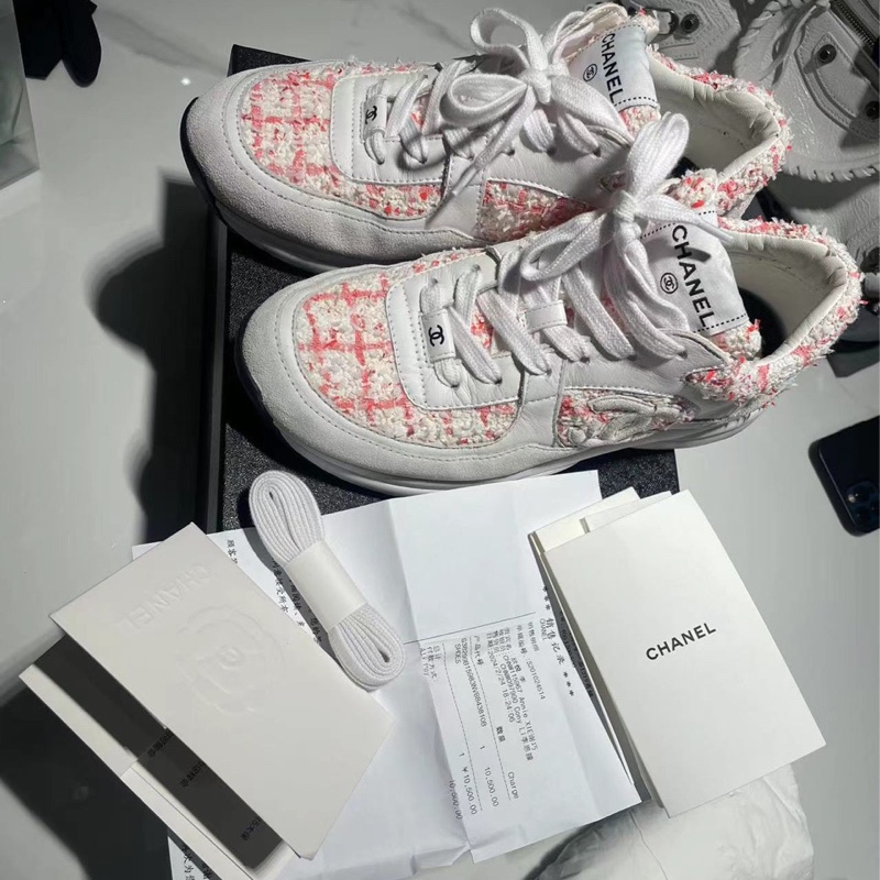 99新CHANEL香奈兒 皮革徽標 系帶低幫 生活體閒鞋 女款粉米色-13