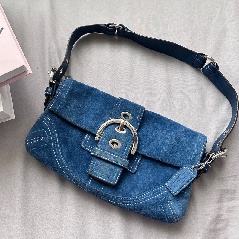 ✨3200帶走✨coach丹寧牛仔藍麂皮法棍-0