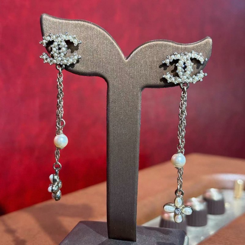 Chanel 雙C珍珠流蘇花朵耳環 99新配件塵袋-3