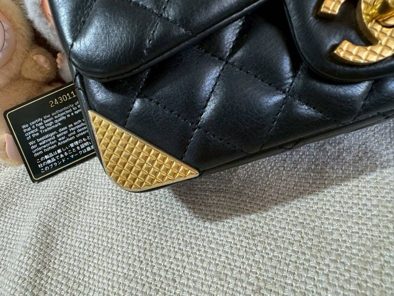 小巴黎二手名牌 Chanel mini coco 20cm 黑金 牛皮 宮廷款-12