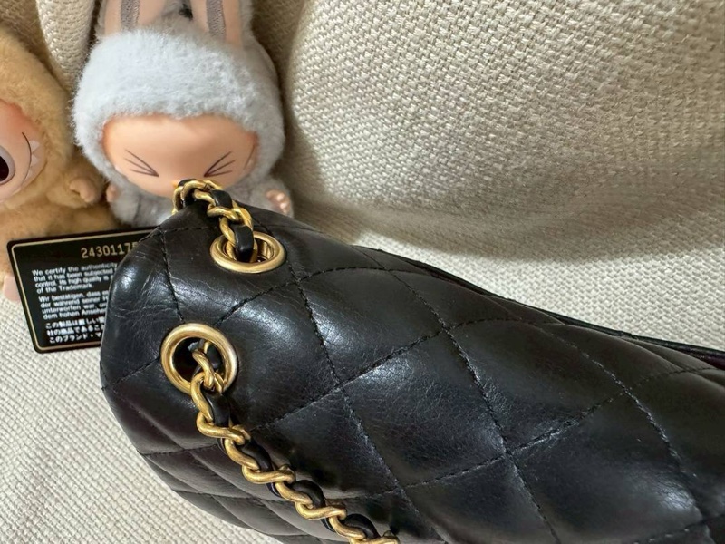 小巴黎二手名牌 Chanel mini coco 20cm 黑金 牛皮 宮廷款-14