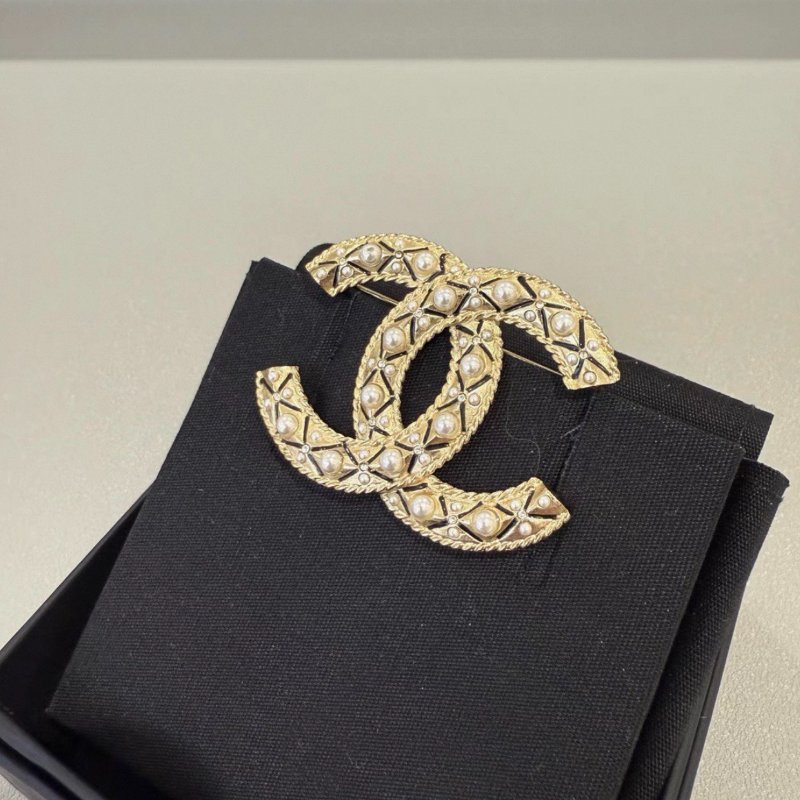 Chanel 麥穗胸針雙c珍珠大號胸針 99新配件塵袋-2