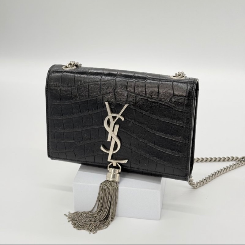 YSL KATE鱷魚壓紋流蘇鏈條包-0