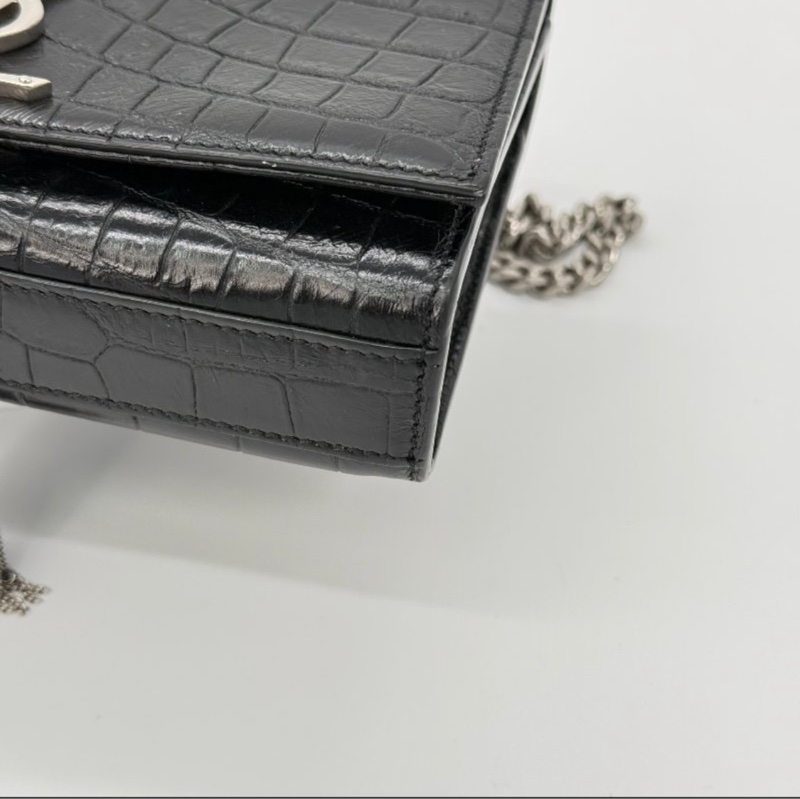 YSL KATE鱷魚壓紋流蘇鏈條包-8