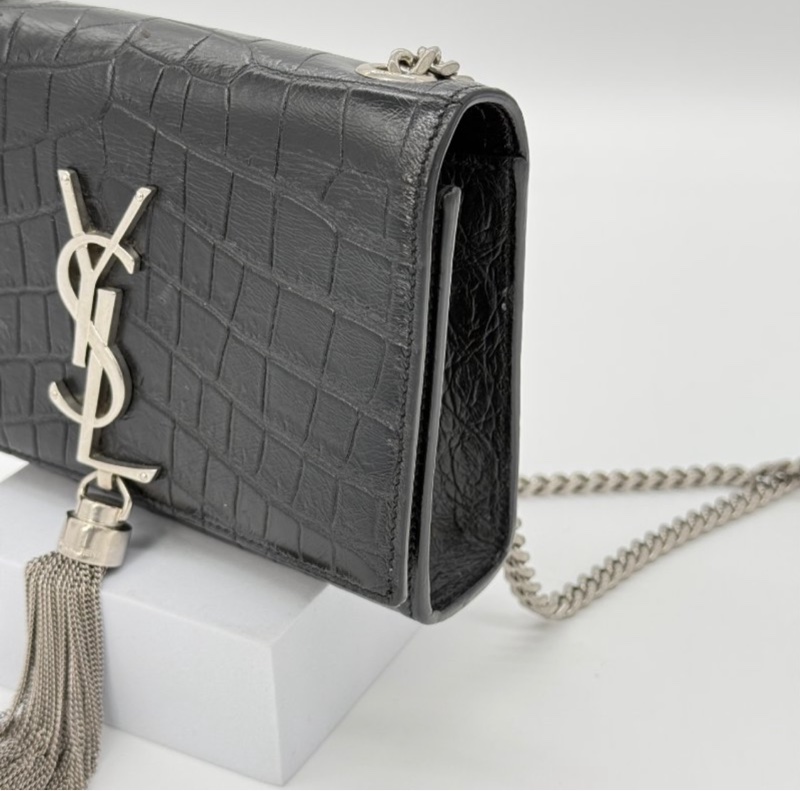 YSL KATE鱷魚壓紋流蘇鏈條包-10