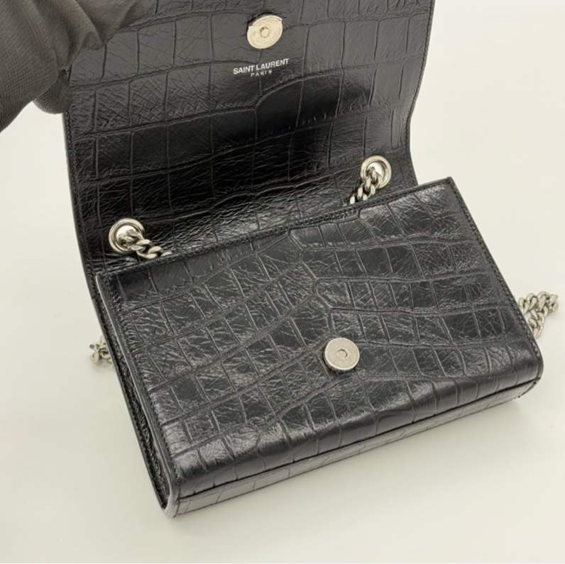 YSL KATE鱷魚壓紋流蘇鏈條包-12