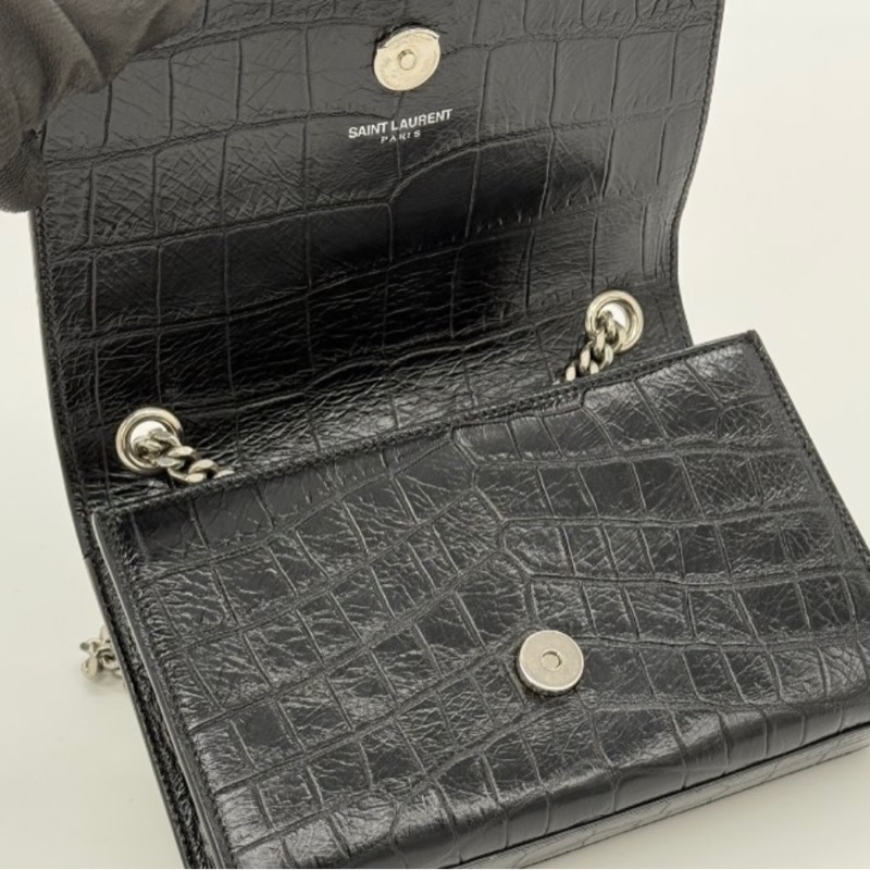 YSL KATE鱷魚壓紋流蘇鏈條包-16